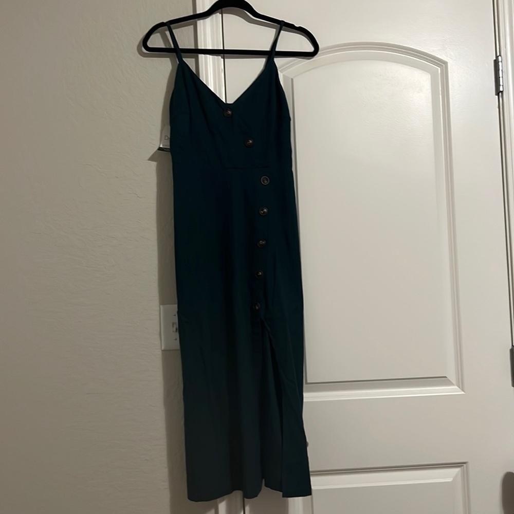 Dark green high slit midi